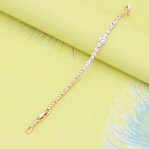 "Rose Gold Bracelet with Mixed-Cut White Crystals and Beaded Chain, XPBL0813